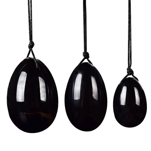 3 pieces/1 set Natural Black Obsidian Yoni Egg